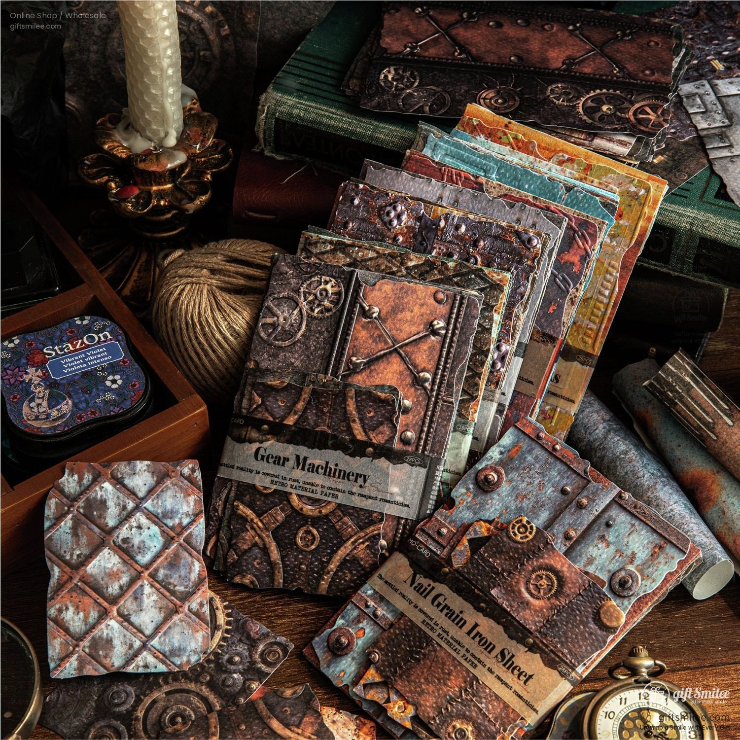 Embossed Textured Rusted Metal Motif Vintage Scrapbooking Paper Pack | KS-CK-1259