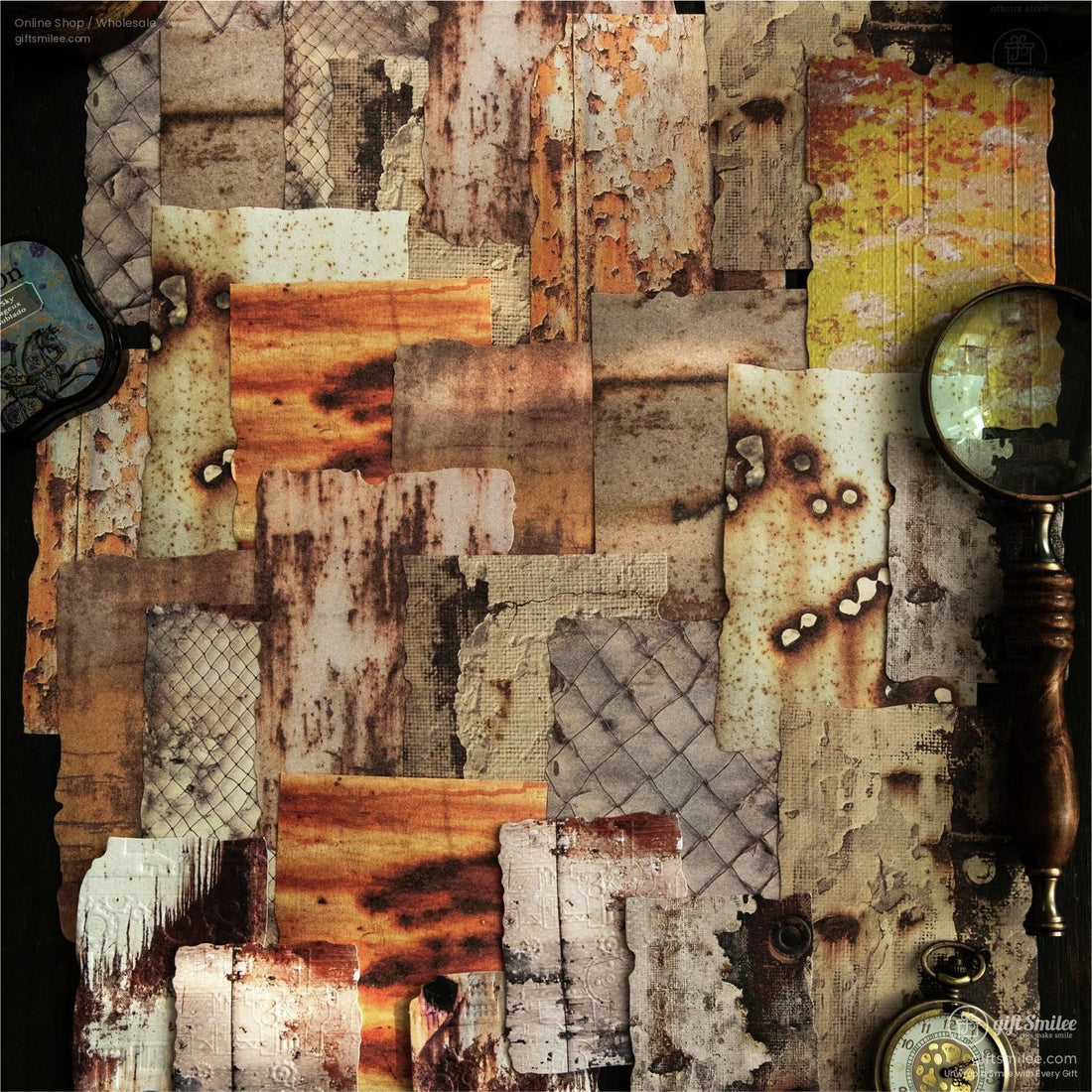 Embossed Textured Rusted Metal Motif Vintage Scrapbooking Paper Pack | KS-CK-1259