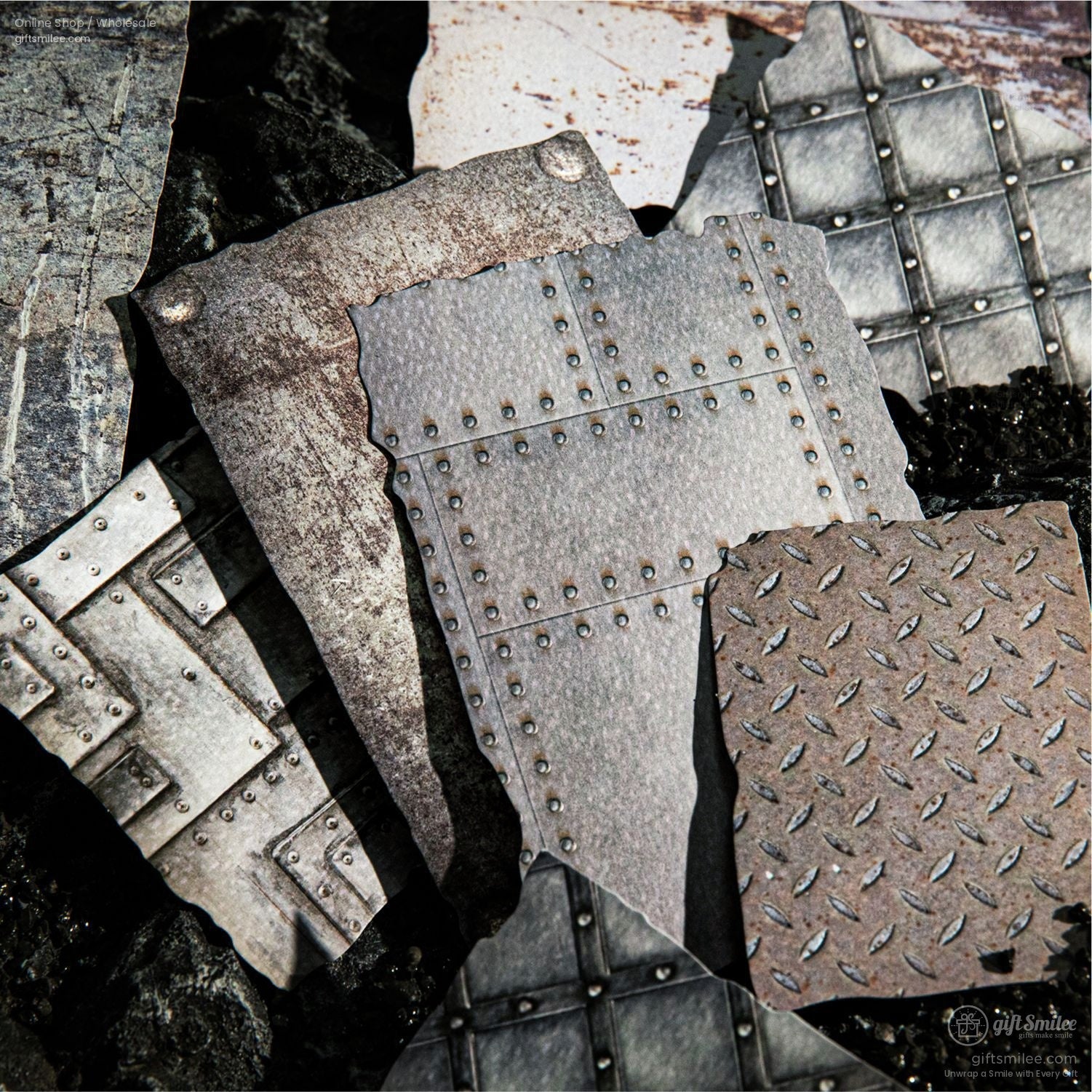 Embossed Textured Rusted Metal Motif Vintage Scrapbooking Paper Pack | KS-CK-1259