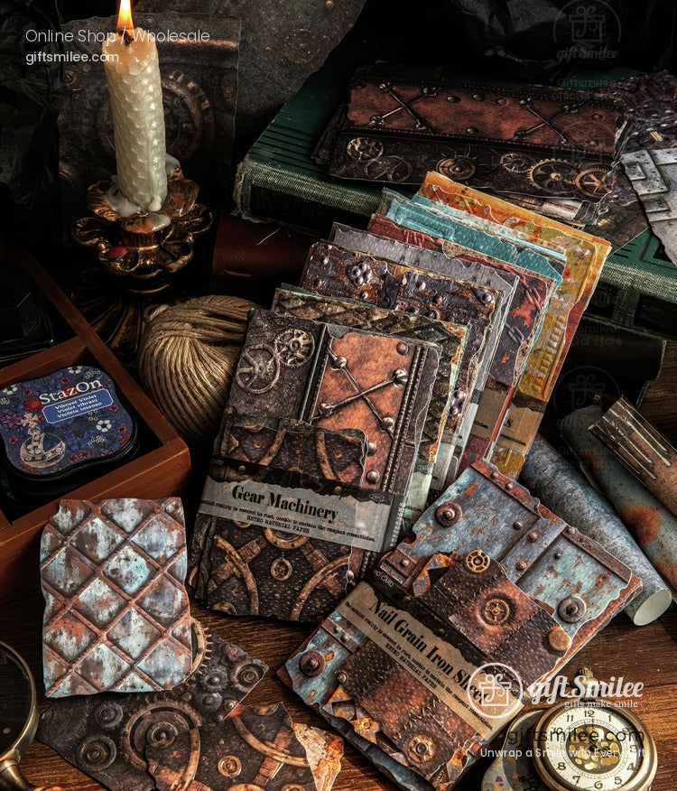 Embossed Textured Rusted Metal Motif Vintage Scrapbooking Paper Pack | KS-CK-1259