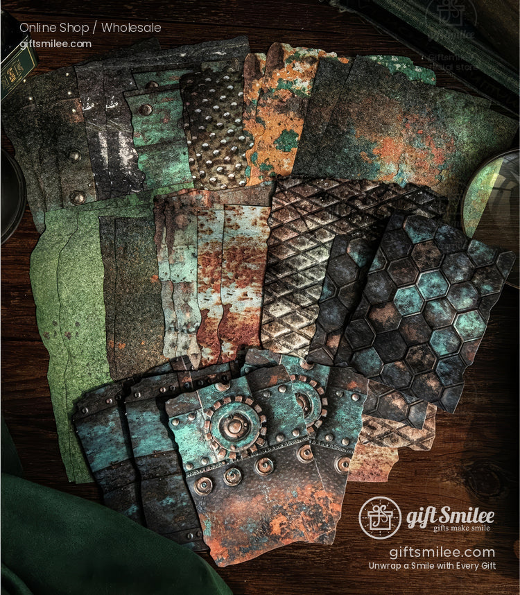 Embossed Textured Rusted Metal Motif Vintage Scrapbooking Paper Pack | KS-CK-1259
