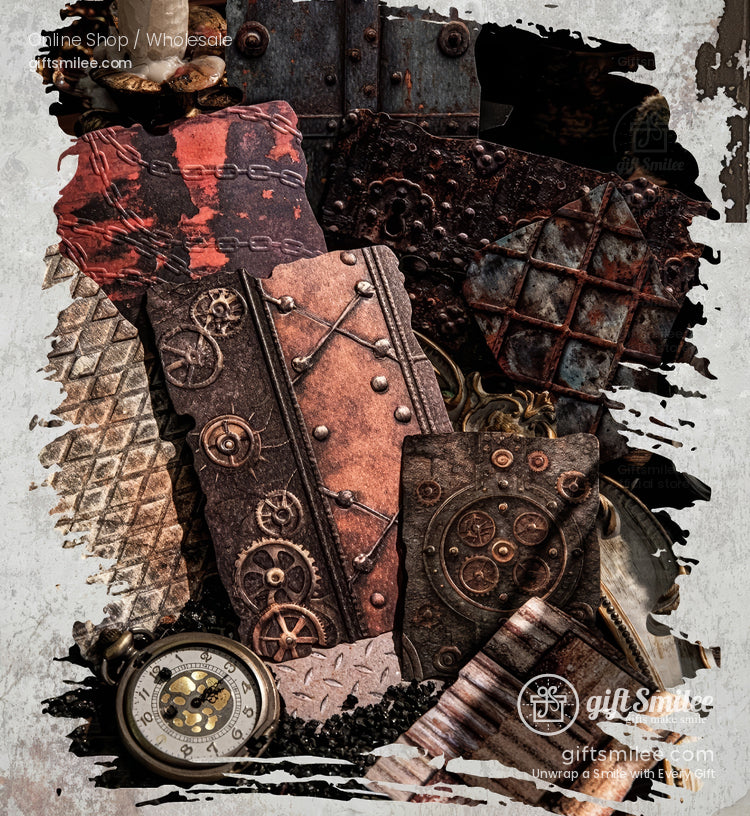 Embossed Textured Rusted Metal Motif Vintage Scrapbooking Paper Pack | KS-CK-1259