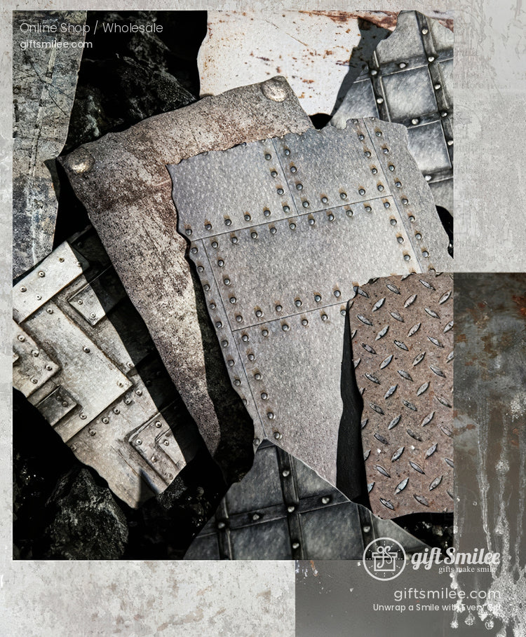Embossed Textured Rusted Metal Motif Vintage Scrapbooking Paper Pack | KS-CK-1259
