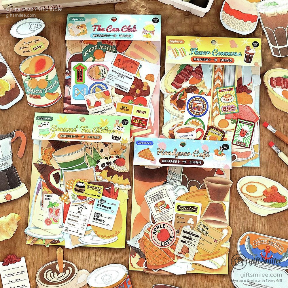 Matte Paper Die-Cut Food Illustrations 20Pcs Decorative Sticker Pack | KS-CK-1260