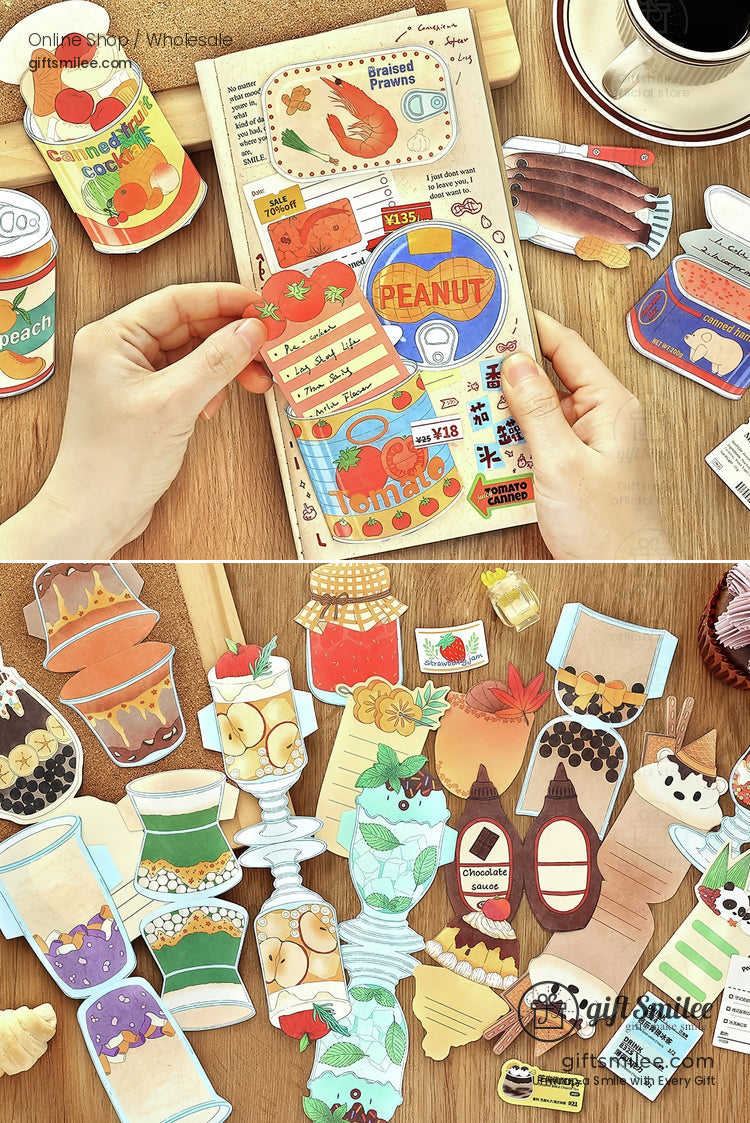 Matte Paper Die-Cut Food Illustrations 20Pcs Decorative Sticker Pack | KS-CK-1260