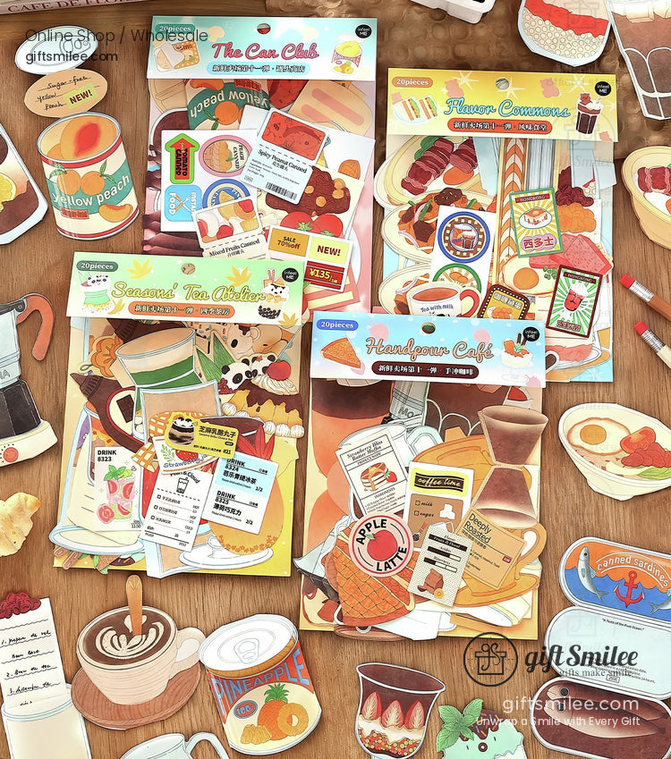 Matte Paper Die-Cut Food Illustrations 20Pcs Decorative Sticker Pack | KS-CK-1260