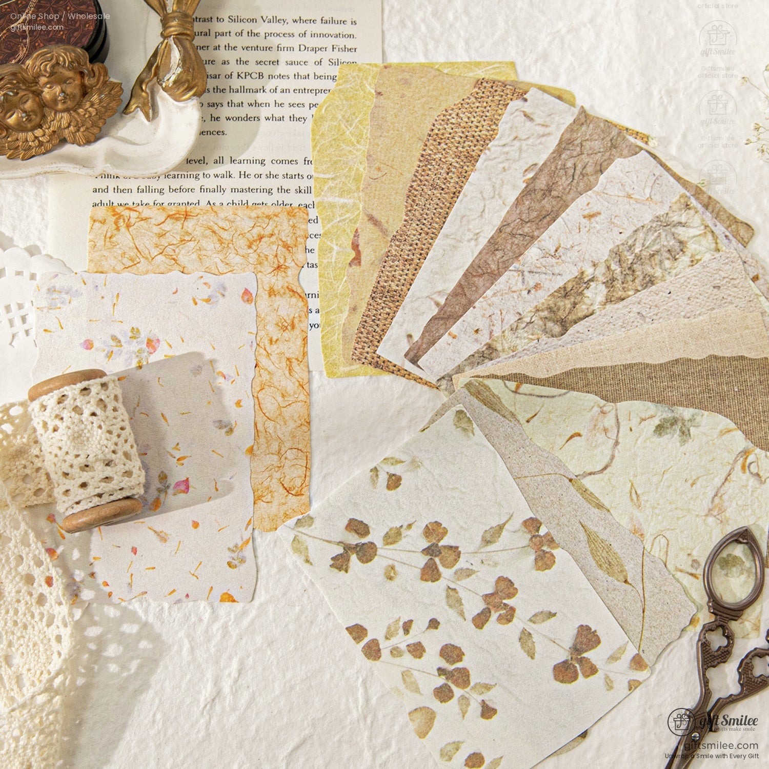 Textured Fibrous With Embossed Floral Vintage Craft Paper Set | KS-CK-1262