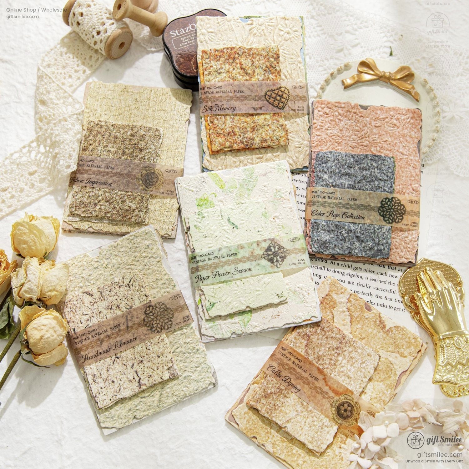 Textured Fibrous With Embossed Floral Vintage Craft Paper Set | KS-CK-1262