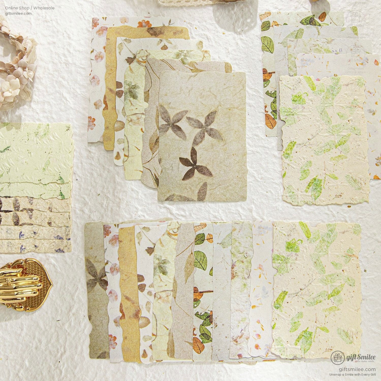 Textured Fibrous With Embossed Floral Vintage Craft Paper Set | KS-CK-1262