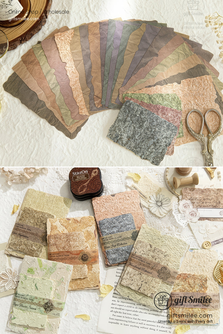 Textured Fibrous With Embossed Floral Vintage Craft Paper Set | KS-CK-1262