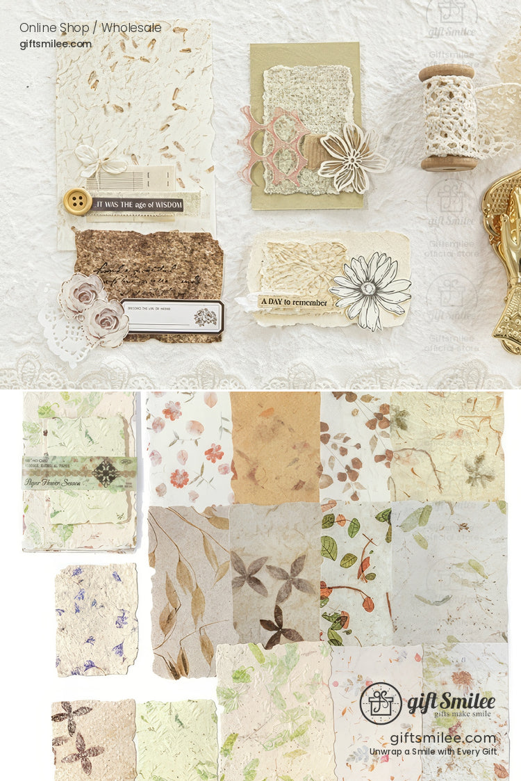 Textured Fibrous With Embossed Floral Vintage Craft Paper Set | KS-CK-1262