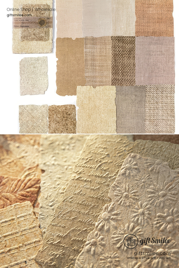 Textured Fibrous With Embossed Floral Vintage Craft Paper Set | KS-CK-1262