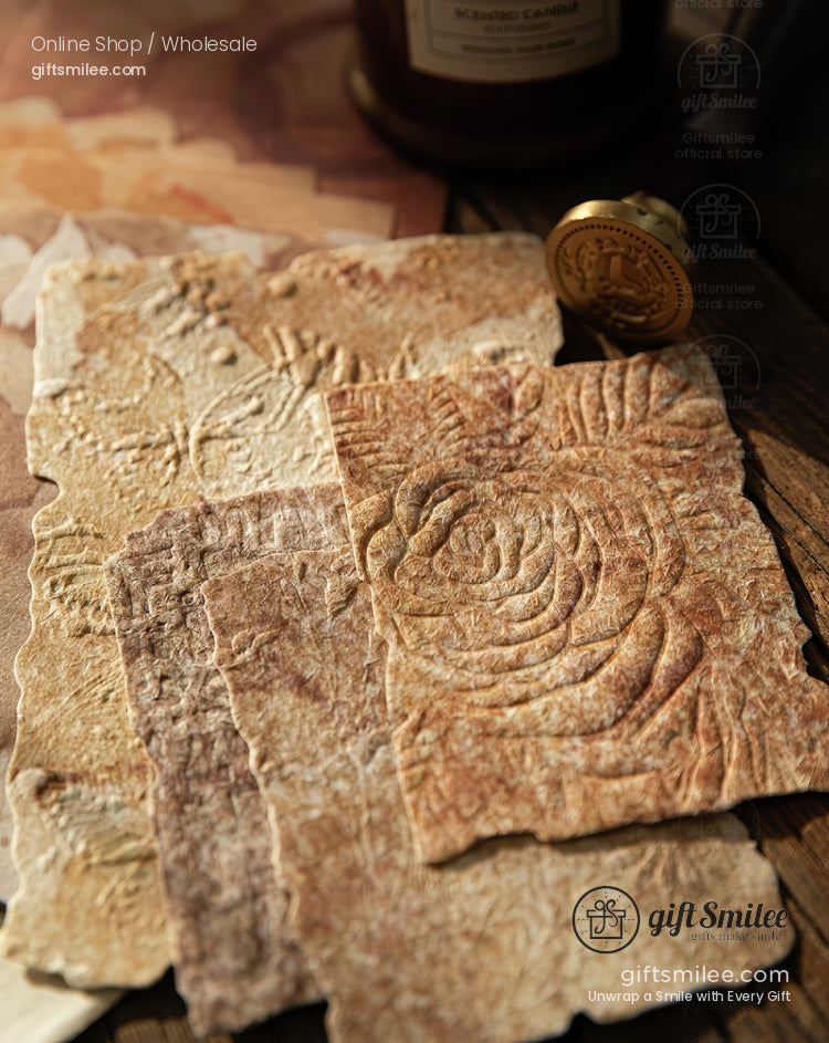 Textured Fibrous With Embossed Floral Vintage Craft Paper Set | KS-CK-1262