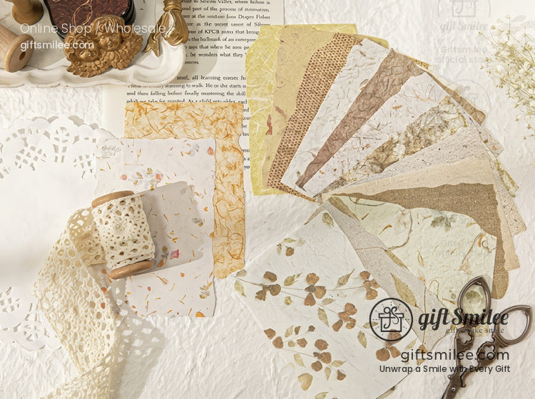 Textured Fibrous With Embossed Floral Vintage Craft Paper Set | KS-CK-1262