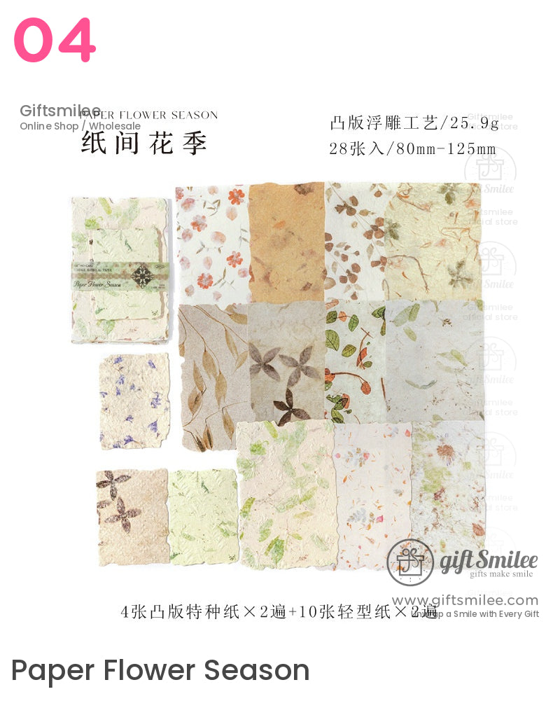 Textured Fibrous With Embossed Floral Vintage Craft Paper Set | KS-CK-1262