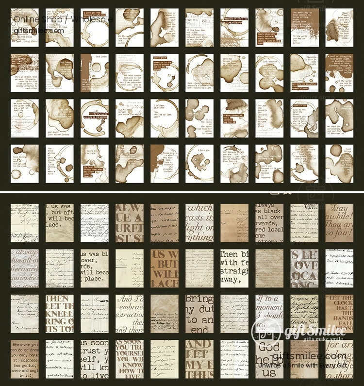 Vintageinspired journaling cards with coffee stain patterns handwritten scripts and sepiatoned typography designs