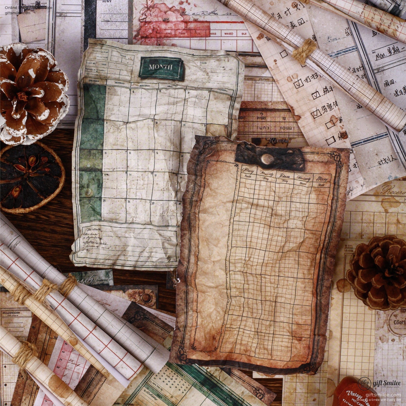 Vintage Aged Ledger Prints 30 Sheets Decorative Journaling Paper | KS-CK-1277