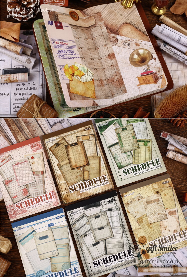 Vintage Aged Ledger Prints 30 Sheets Decorative Journaling Paper | KS-CK-1277