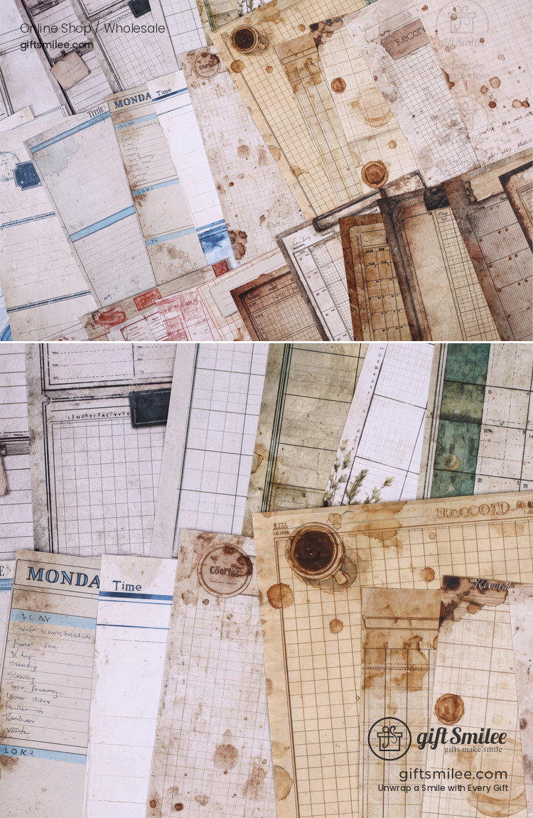 Vintage Aged Ledger Prints 30 Sheets Decorative Journaling Paper | KS-CK-1277