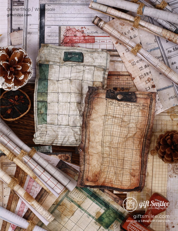 Vintage Aged Ledger Prints 30 Sheets Decorative Journaling Paper | KS-CK-1277