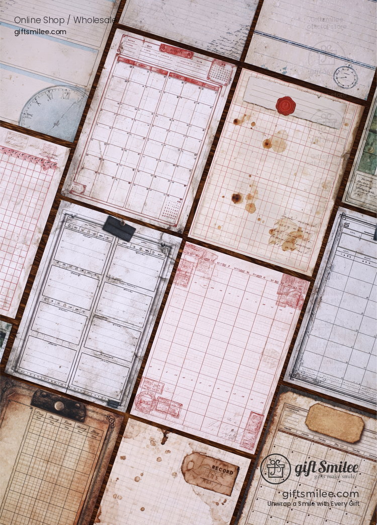 Vintage Aged Ledger Prints 30 Sheets Decorative Journaling Paper | KS-CK-1277