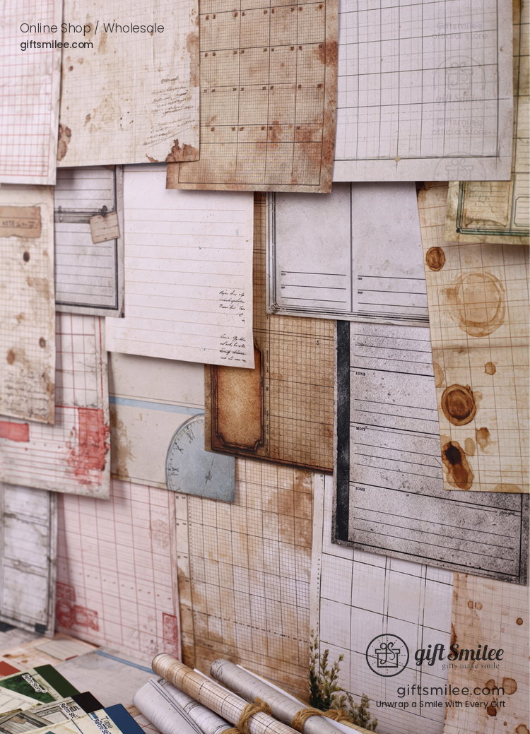 Vintage Aged Ledger Prints 30 Sheets Decorative Journaling Paper | KS-CK-1277