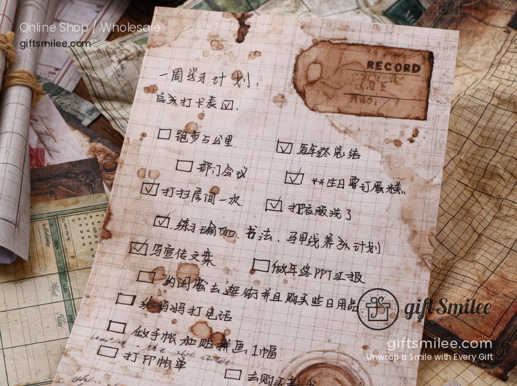 Vintage Aged Ledger Prints 30 Sheets Decorative Journaling Paper | KS-CK-1277