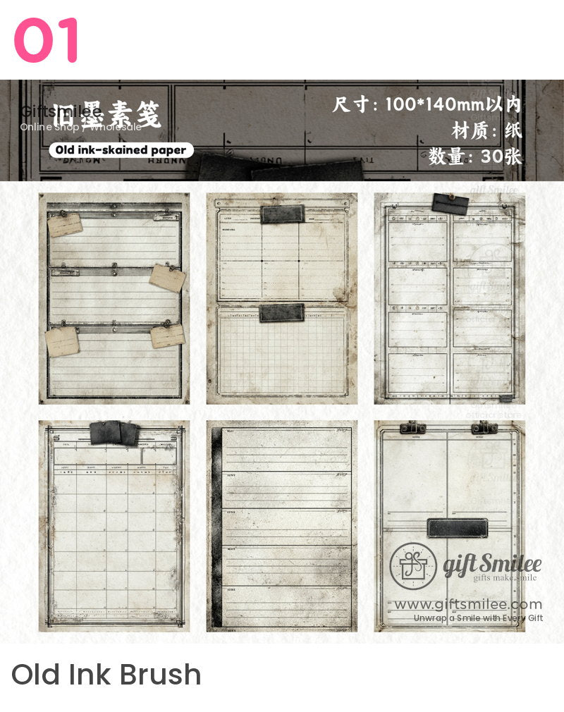 Vintage Aged Ledger Prints 30 Sheets Decorative Journaling Paper | KS-CK-1277