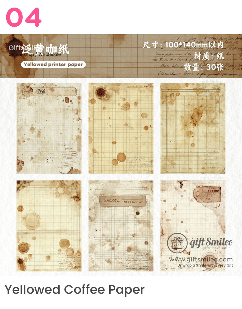 Vintage Aged Ledger Prints 30 Sheets Decorative Journaling Paper | KS-CK-1277