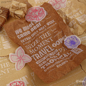 Translucent Floral Outline Stickers With Kraft Printed Backgrounds Journaling Sticker And Paper Set | KS-CK-1278