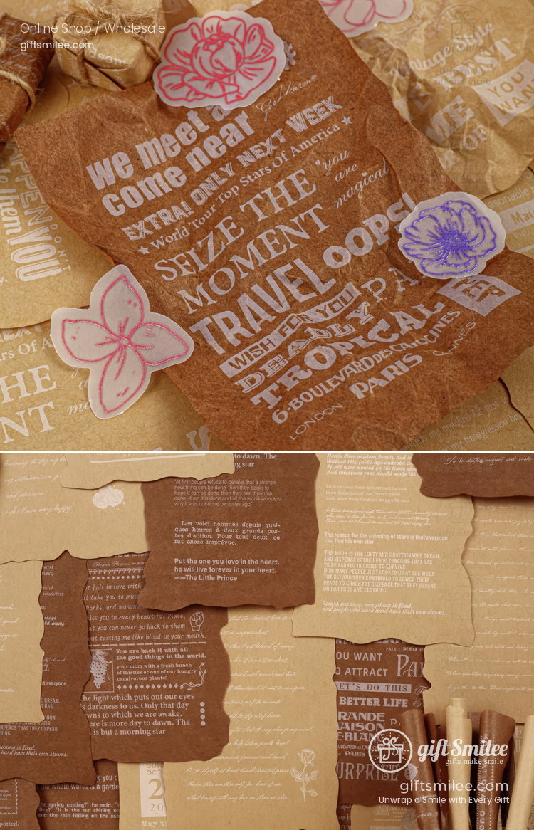 Translucent Floral Outline Stickers With Kraft Printed Backgrounds Journaling Sticker And Paper Set | KS-CK-1278