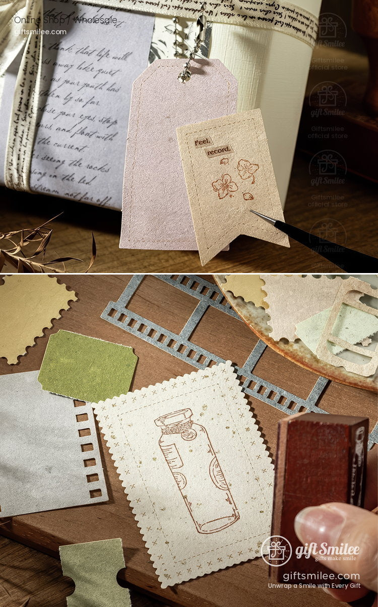Textured Kraft Mixed Colors Die-Cut Perforated Edges Vintage Journaling Paper Ephemera Set | KS-CK-1279