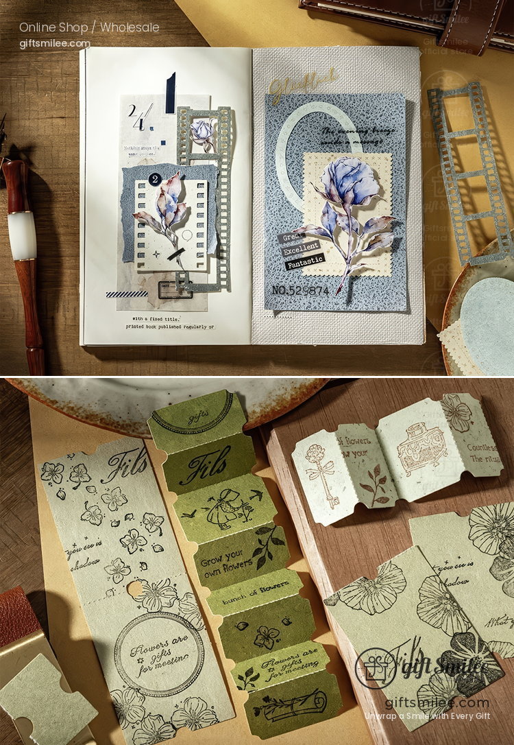 Textured Kraft Mixed Colors Die-Cut Perforated Edges Vintage Journaling Paper Ephemera Set | KS-CK-1279