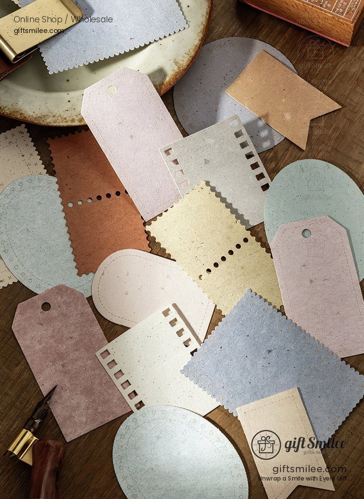 Textured Kraft Mixed Colors Die-Cut Perforated Edges Vintage Journaling Paper Ephemera Set | KS-CK-1279