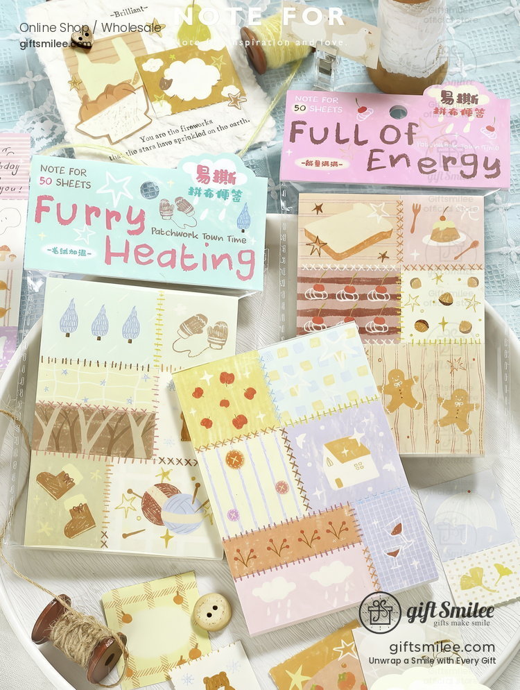 Patchwork Tear-Off 50-Sheet Pastel Illustrated Memo Notes | KS-CK-1284