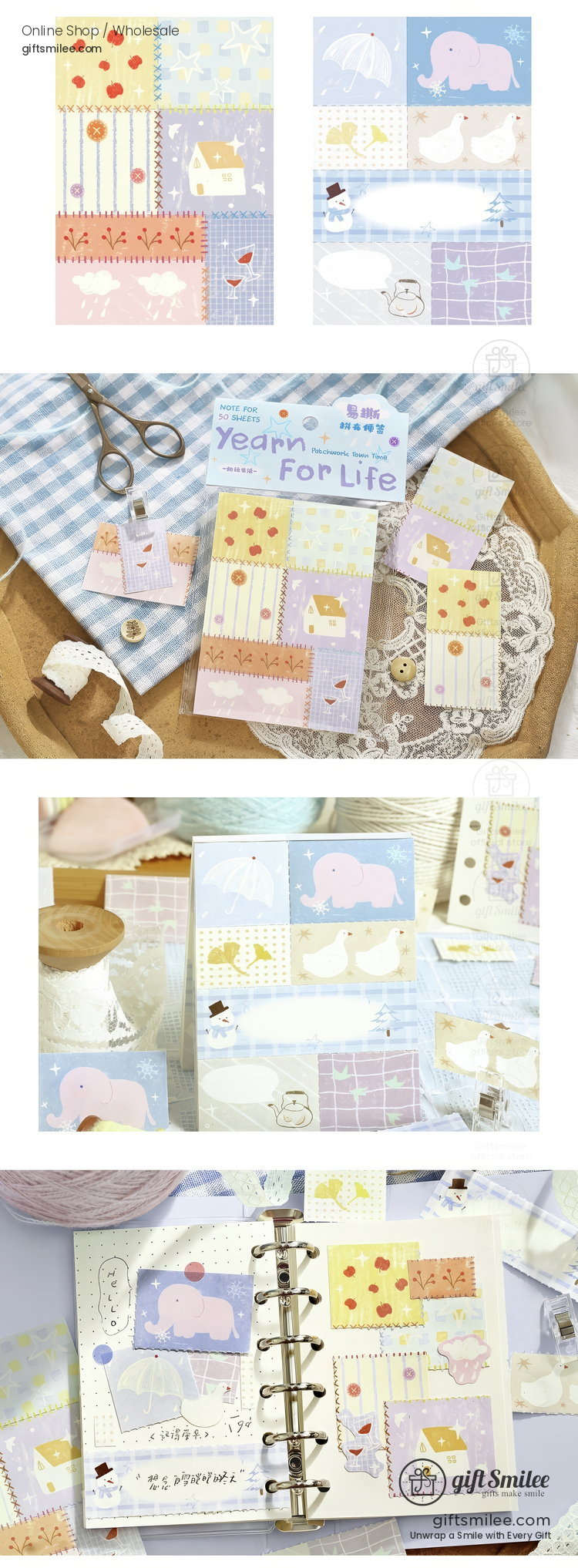 Patchwork Tear-Off 50-Sheet Pastel Illustrated Memo Notes | KS-CK-1284