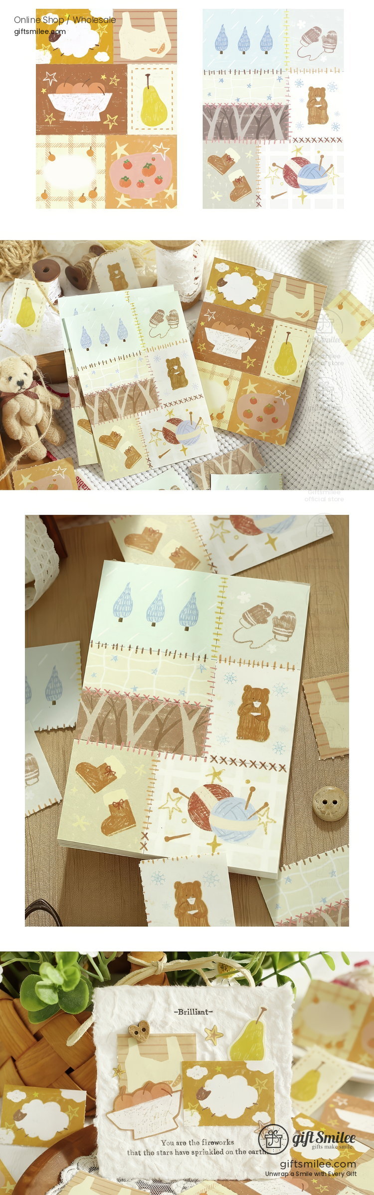 Patchwork Tear-Off 50-Sheet Pastel Illustrated Memo Notes | KS-CK-1284
