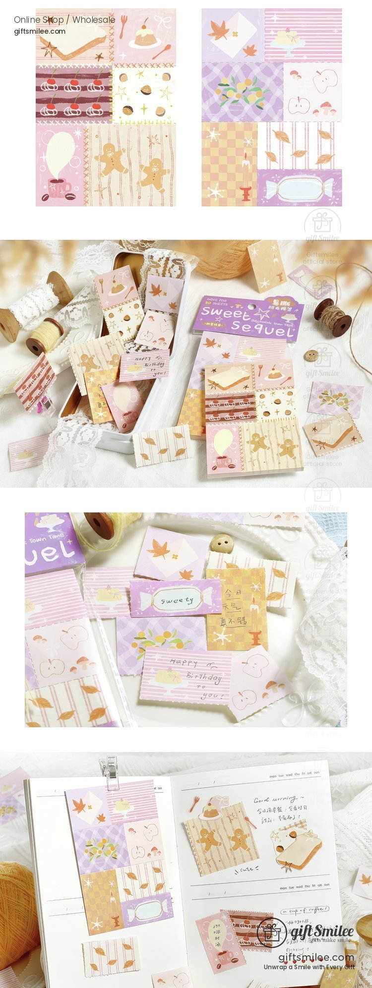 Patchwork Tear-Off 50-Sheet Pastel Illustrated Memo Notes | KS-CK-1284