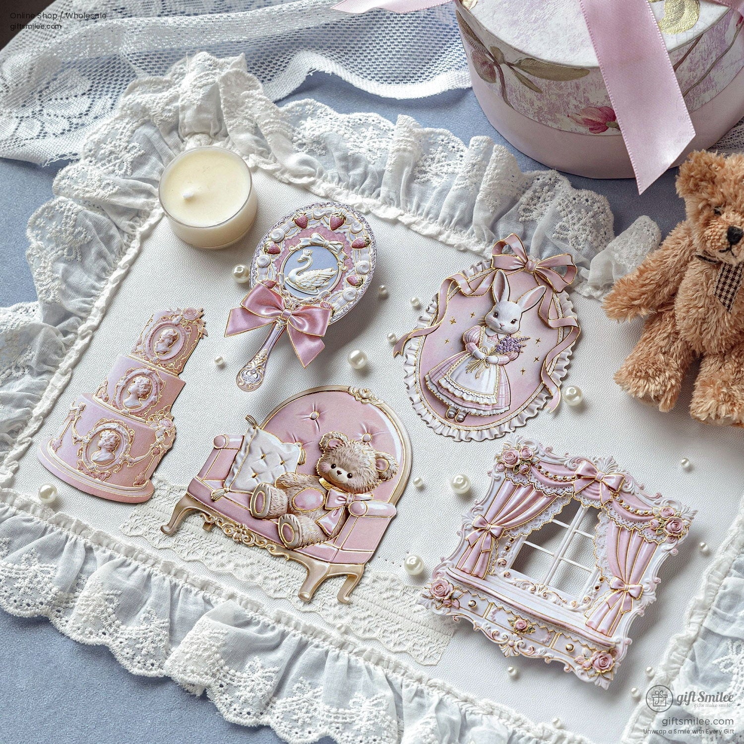 Embossed Gold-Foil Rococo Pastel Die-Cut Collage Cards | KS-CK-1287