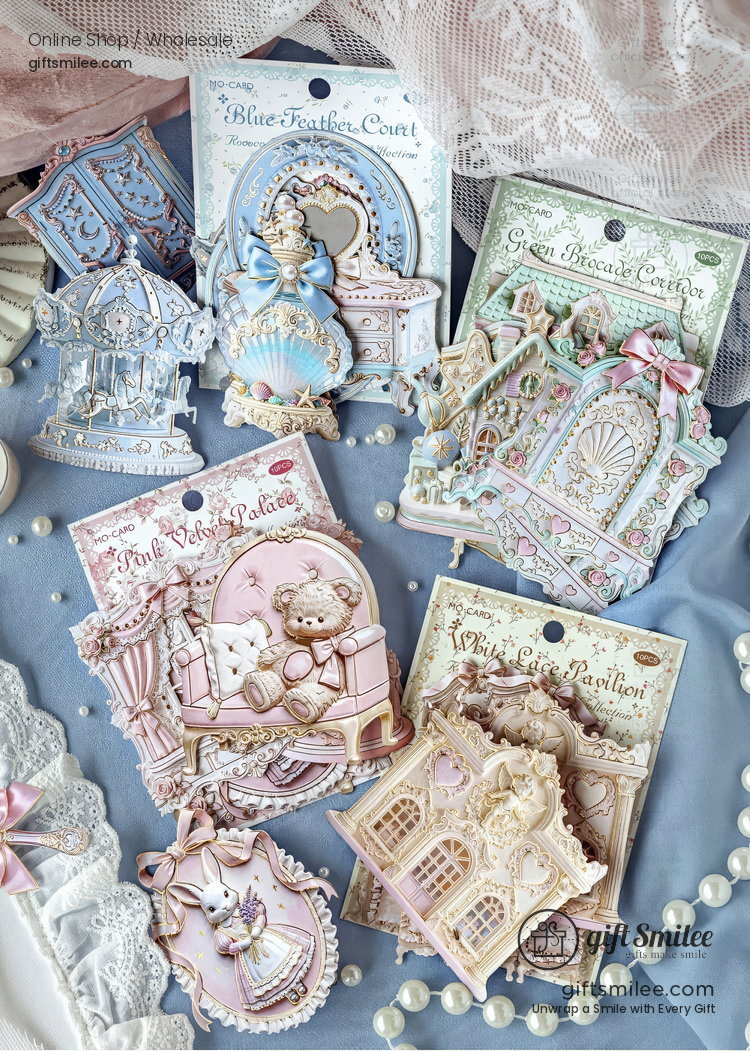 Embossed Gold-Foil Rococo Pastel Die-Cut Collage Cards | KS-CK-1287