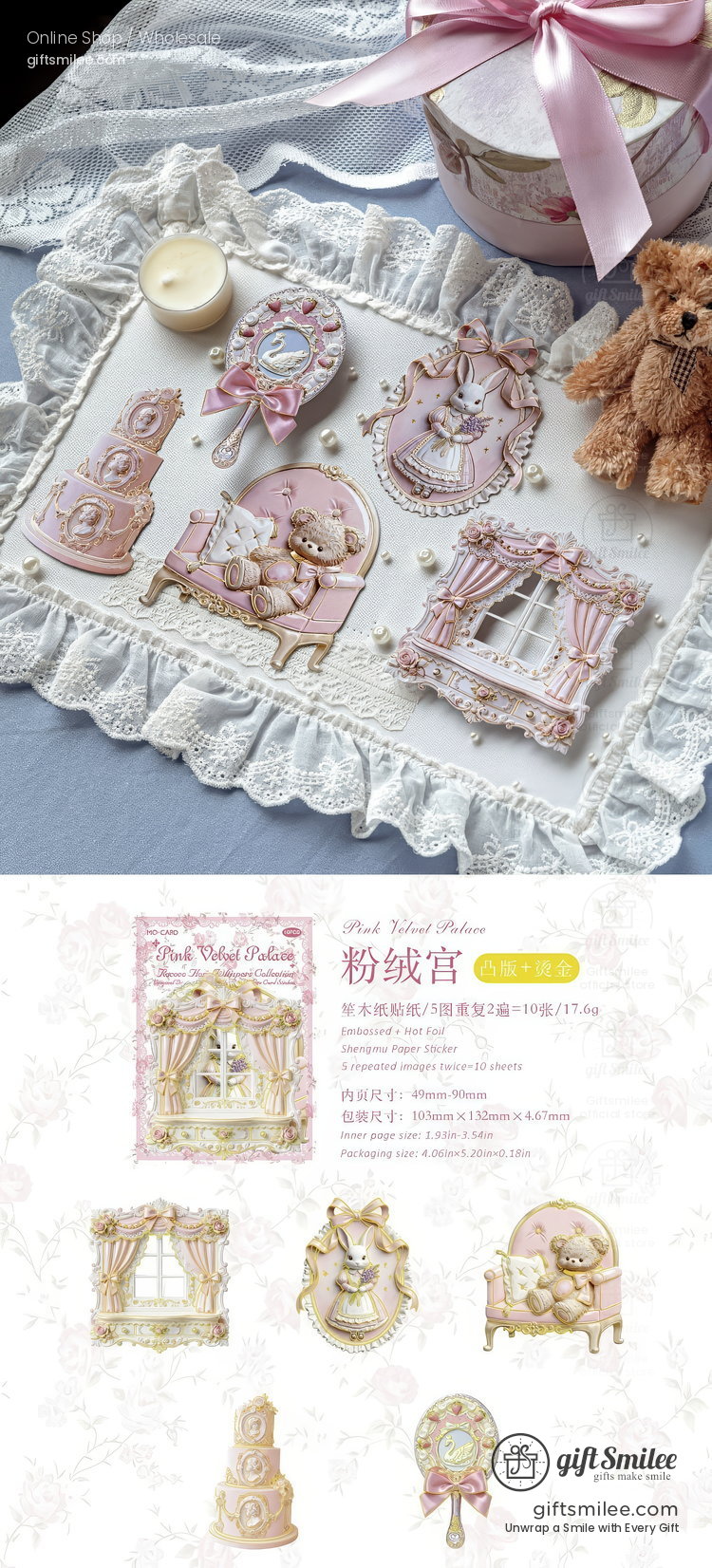 Embossed Gold-Foil Rococo Pastel Die-Cut Collage Cards | KS-CK-1287