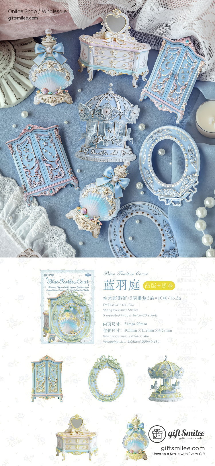 Embossed Gold-Foil Rococo Pastel Die-Cut Collage Cards | KS-CK-1287