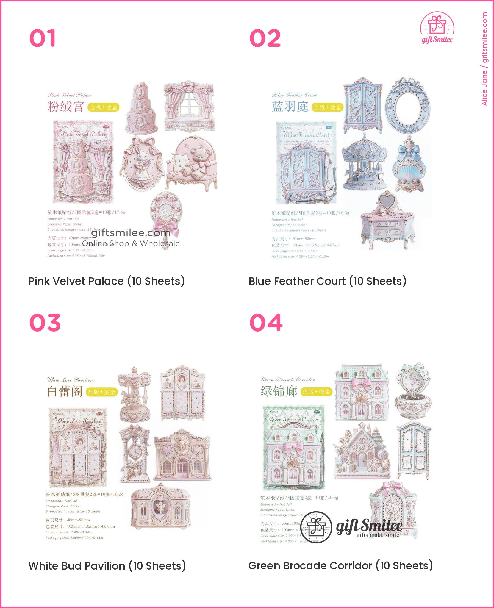 Embossed Gold-Foil Rococo Pastel Die-Cut Collage Cards | KS-CK-1287