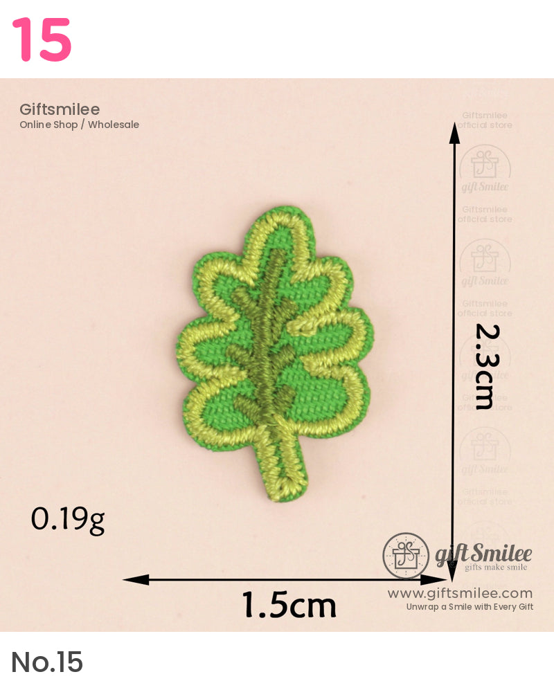 Small embroidered green leaf patch with yellow edges measuring 23cm by 15cm lightweight at 019g