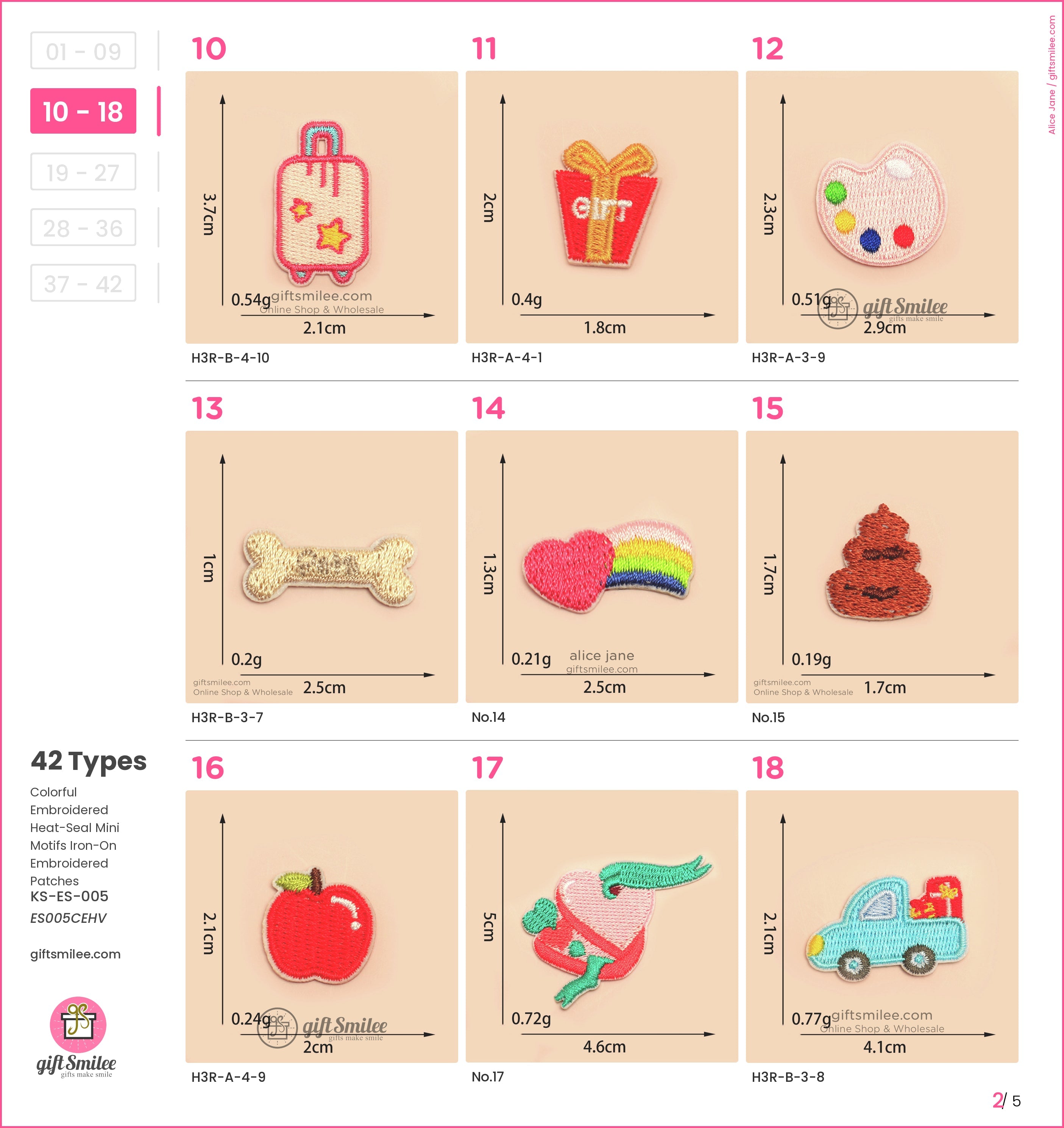 Set of colorful embroidered ironon patches including a red apple gift box suitcase rainbow heart and art palette designs