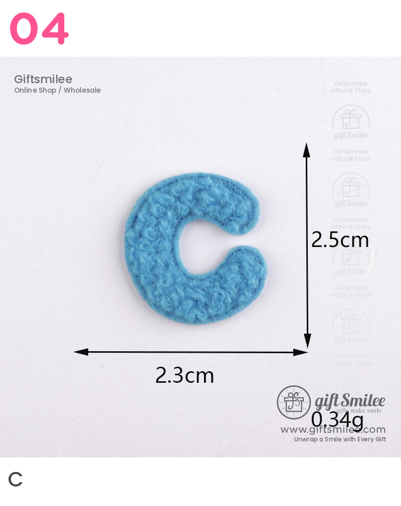 Small blue chenille fabric letter C textured surface lightweight design measuring 25cm by 23cm