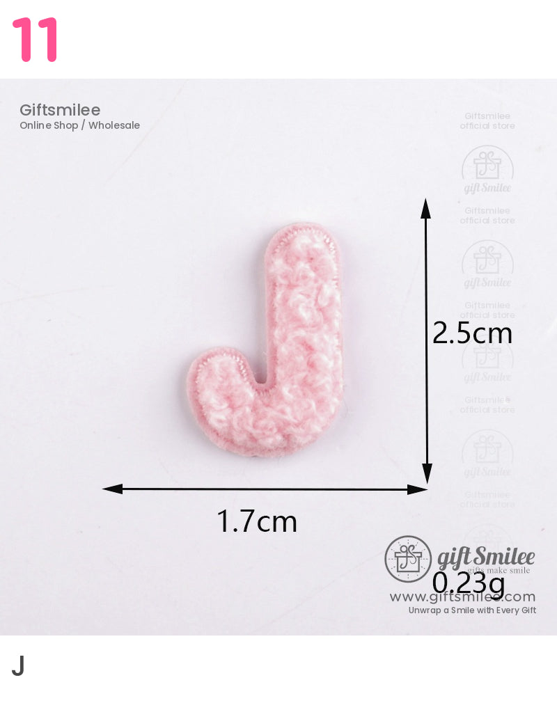 Light pink chenillestyle letter J patch with soft texture 25cm tall and 17cm wide ideal for crafting