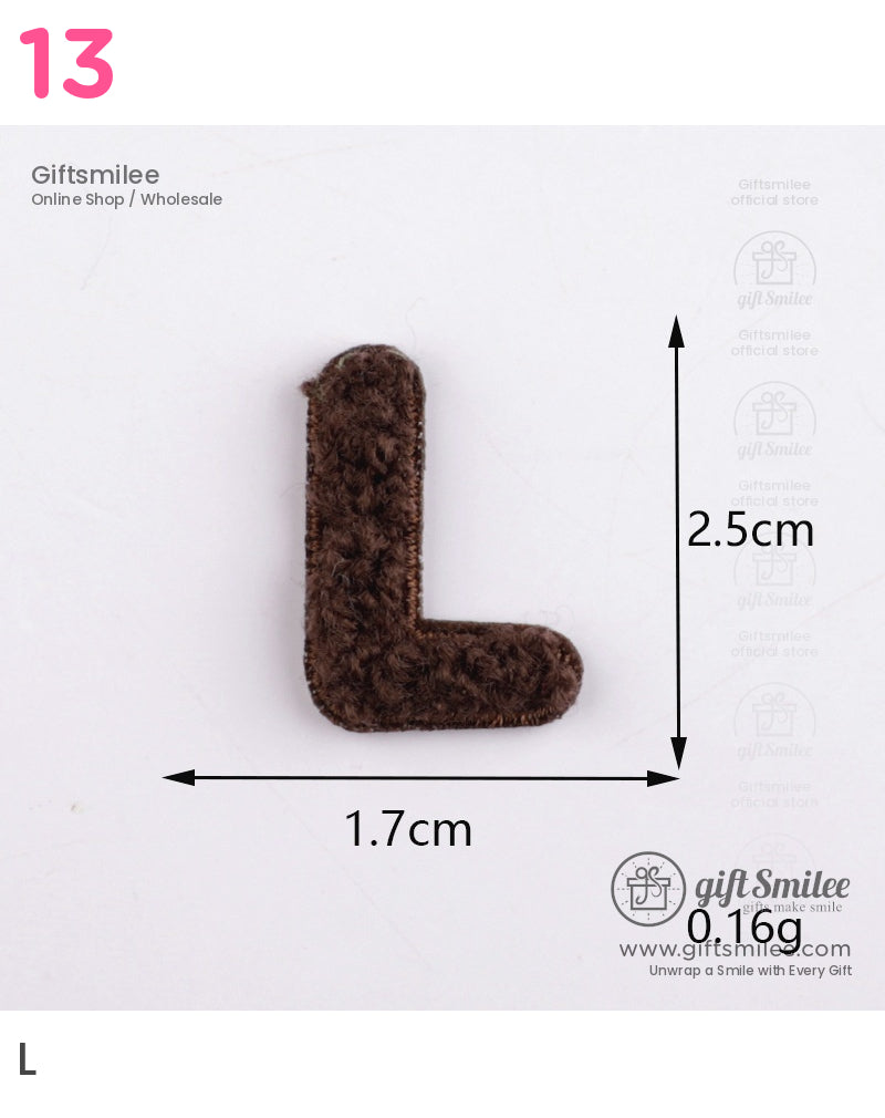 Brown textured fabric letter L patch 25cm tall 17cm wide lightweight at 016g ideal for crafts