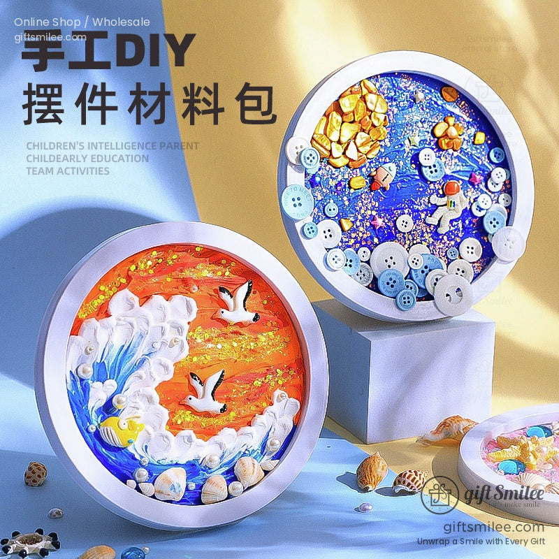 Whipped Clay Round Panel With Shells Glitter Diy Texture Painting Kit | KS-GS-128