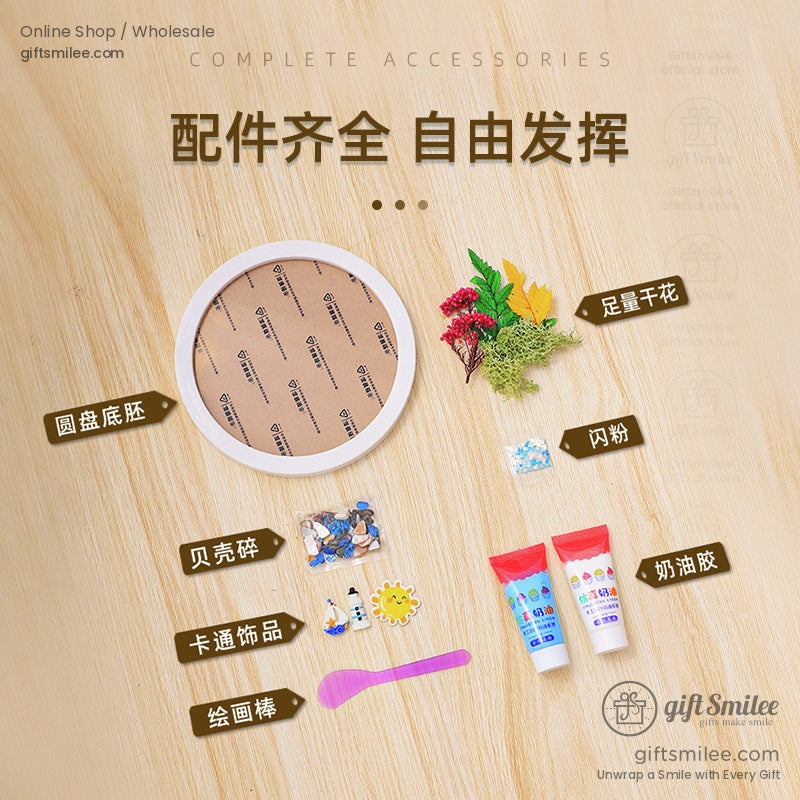 Whipped Clay Round Panel With Shells Glitter Diy Texture Painting Kit | KS-GS-128